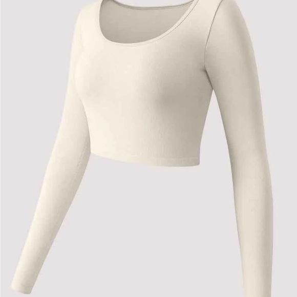 Elegant Cream Long Sleeve Crop Top - Picture 3 of 7